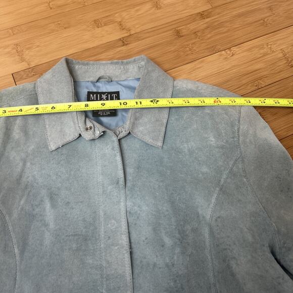 Mixit Light Blue Genuine Suede Classic Jacket Western Chic Retro Revival Sz 16 - Picture 5 of 9